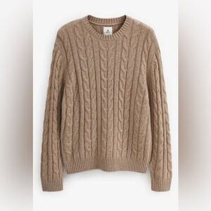 Men’s Cable Knit Sweater Wool Blend Neutral Tan Fall Minimalist Preppy Classic
